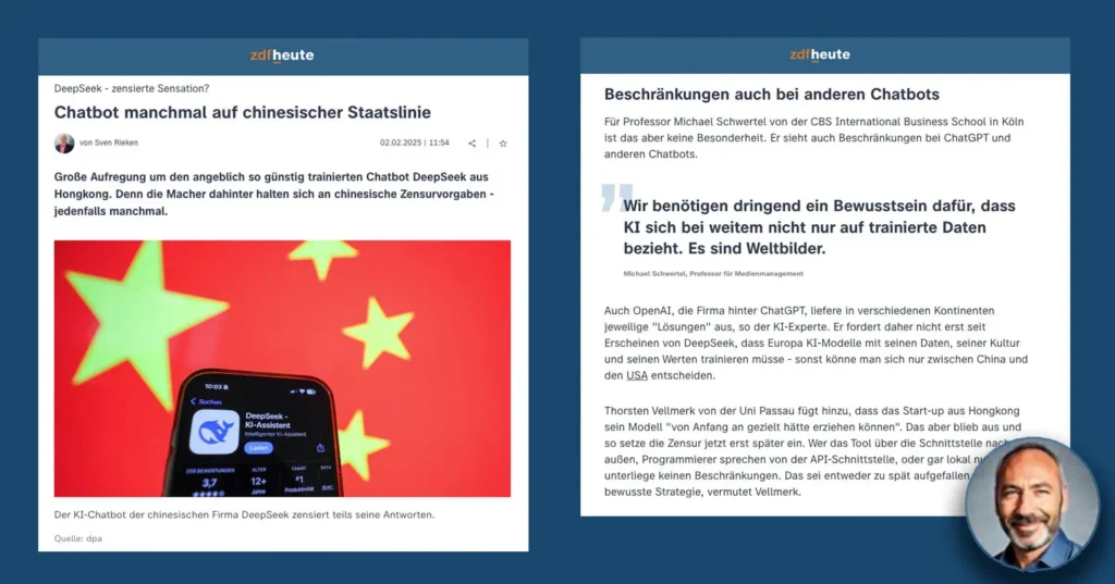 Meine Sicht auf DeepSeek in ZDFheute – Weltanschauungen statt Wissen