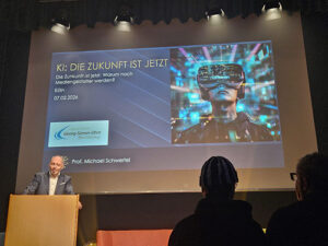 Vortrag von Michael Schwertel über Künstliche Intelligenz und die Zukunft der Mediengestalter Ausbildung am Simon Ohm Berufskolleg in Köln