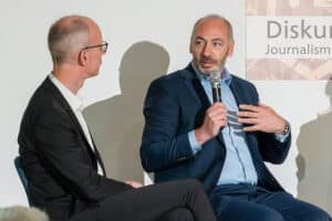 Michael Schwertel beim Panel "Medienpreise unter Druck?" auf dem Grimme-Diskursraum im NRW-Forum Düsseldorf
