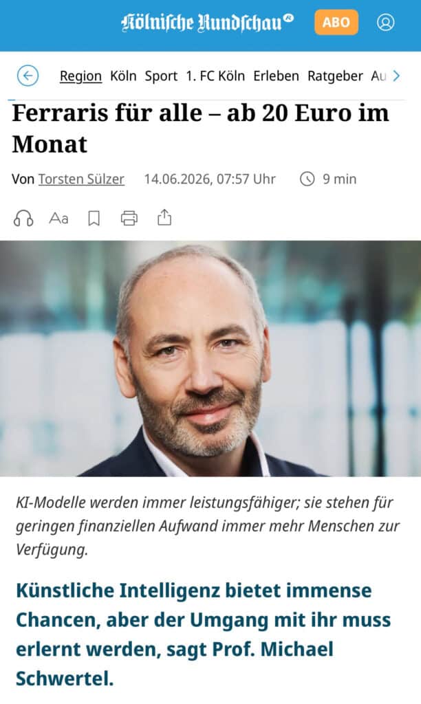 Artikel über Prof. Michael Schwertel KI-Weiterbildung Deutschland - KI-Experte und Keynote Speaker aus NRW
