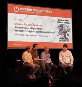 Podiumsdiskussion über KI und Qualitätsjournalismus bei Besser Online 2026 in Bremen