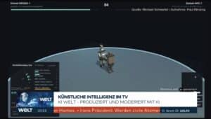 Simulation, in der ein nachgebautes Fliegenhirn einen humanoiden Roboter im Kampf gegen eine KI-Policy steuert